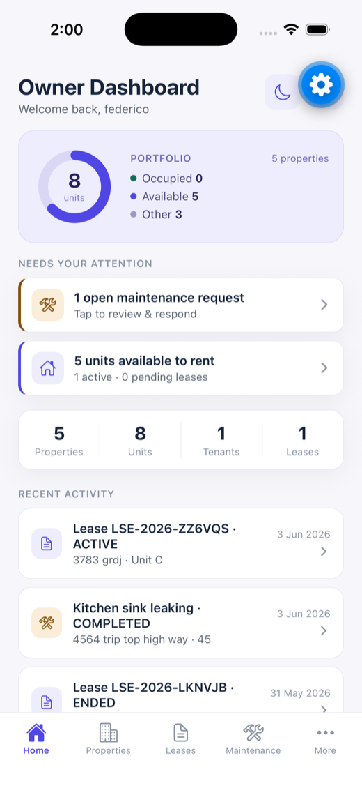 Rentaven — Owner dashboard · light