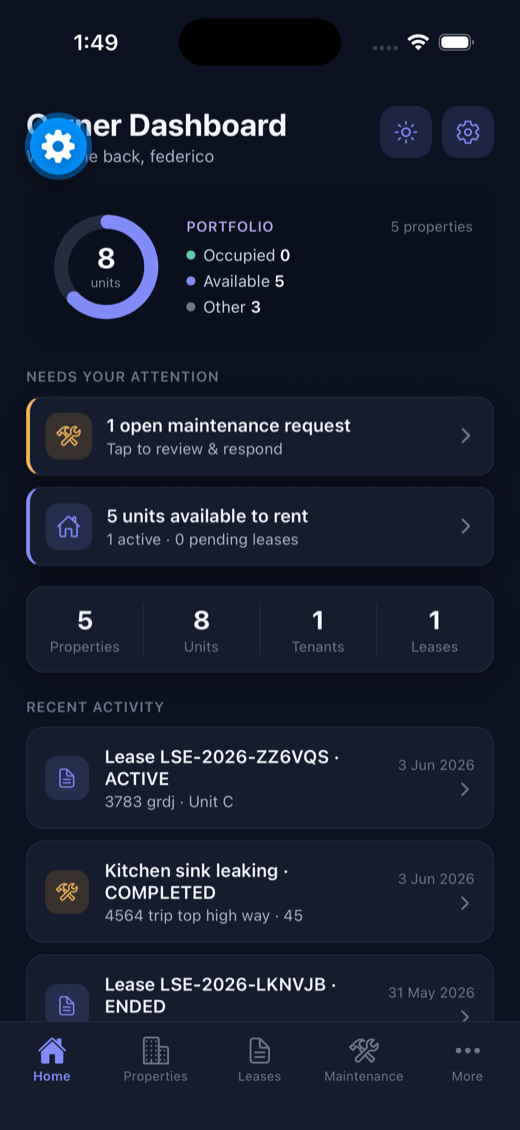 Rentaven — Owner dashboard · dark